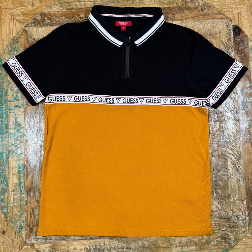 Vintage Guess Polo Shirt XL Logo Tape Color block Streetwear Retro Y2K 90s style